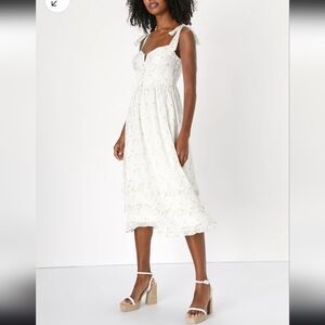 Lulus Tie Strap Ivory Floral Midi Dress | Size Small